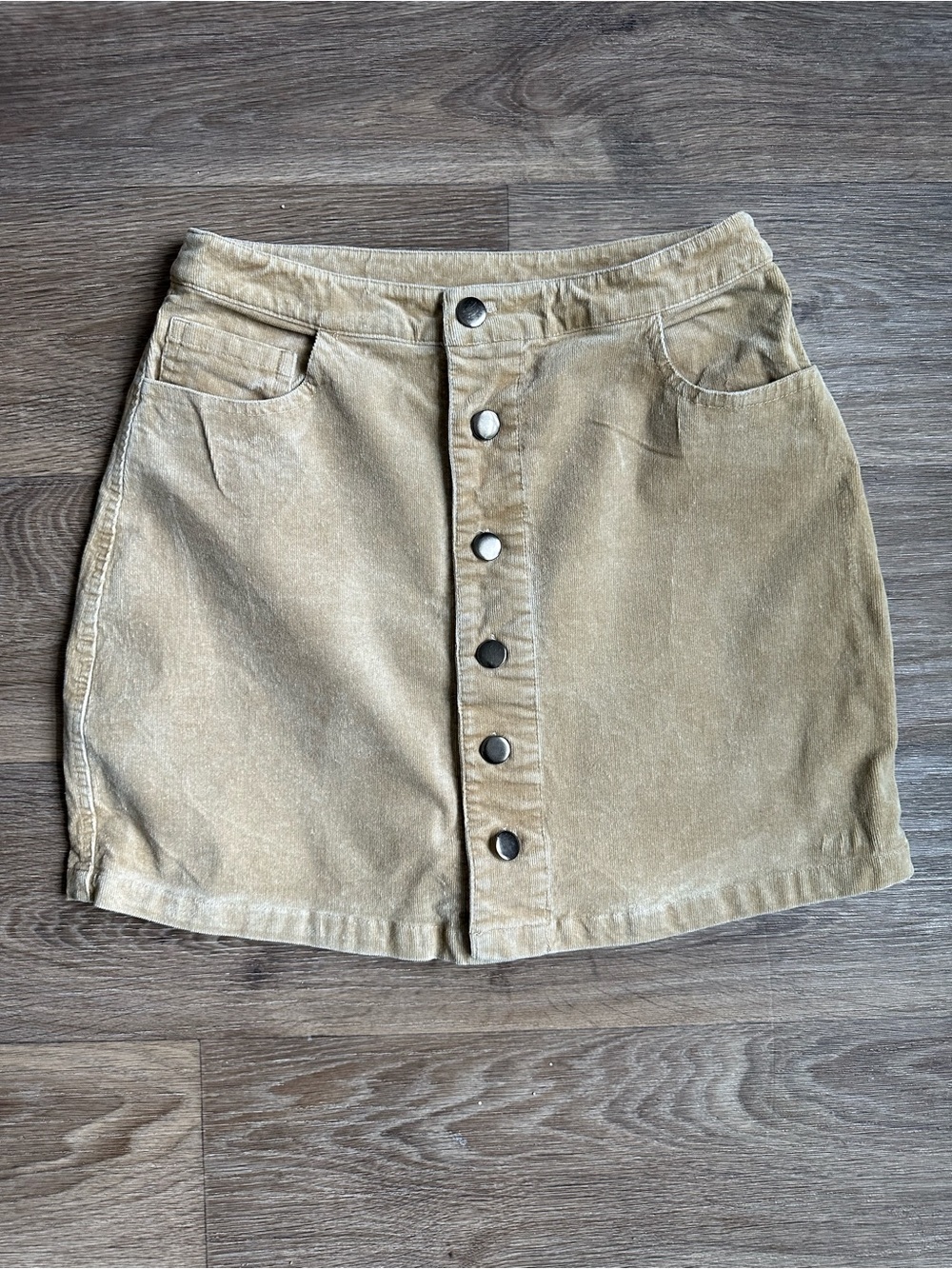 Kori America Tan Corduroy‎ Button Front Mini Skirt Size 2 Casual Cozy